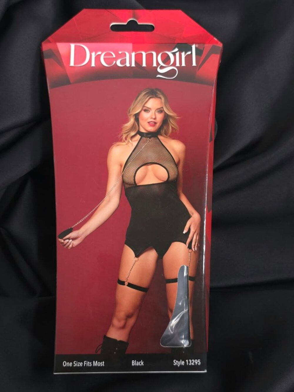 Dreamgirl Black Fishnet Garter Slip Leash Set 13295